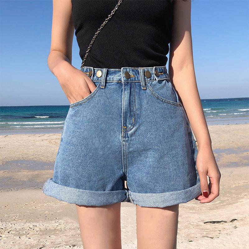 Wide-leg denim shorts - WOMONA.COM