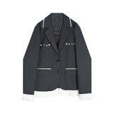 Gray Lace Long Sleeve Loose Jacket - WOMONA.COM
