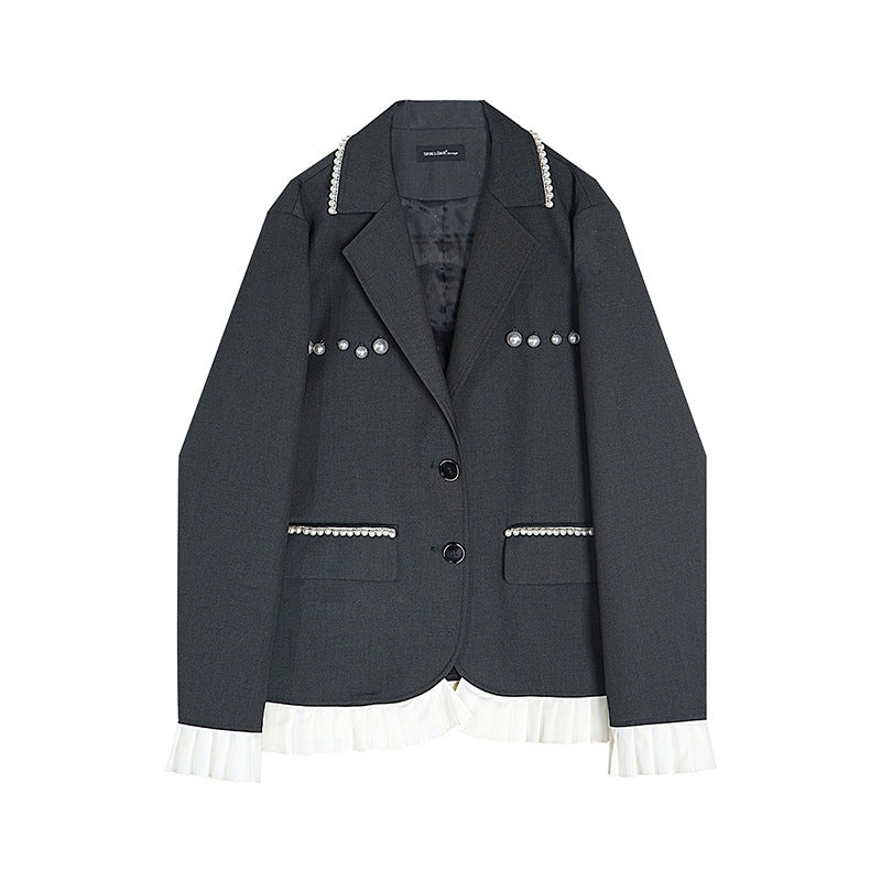 Gray Lace Long Sleeve Loose Jacket - WOMONA.COM