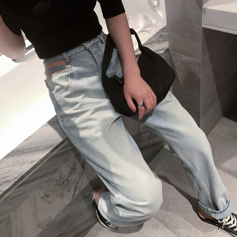 Cut-out waist jeans - WOMONA.COM