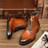 Soft Top Cowhide High Top Boots For Men - WOMONA.COM