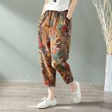 Printed Cotton Linen Pants Women's - WOMONA.COM