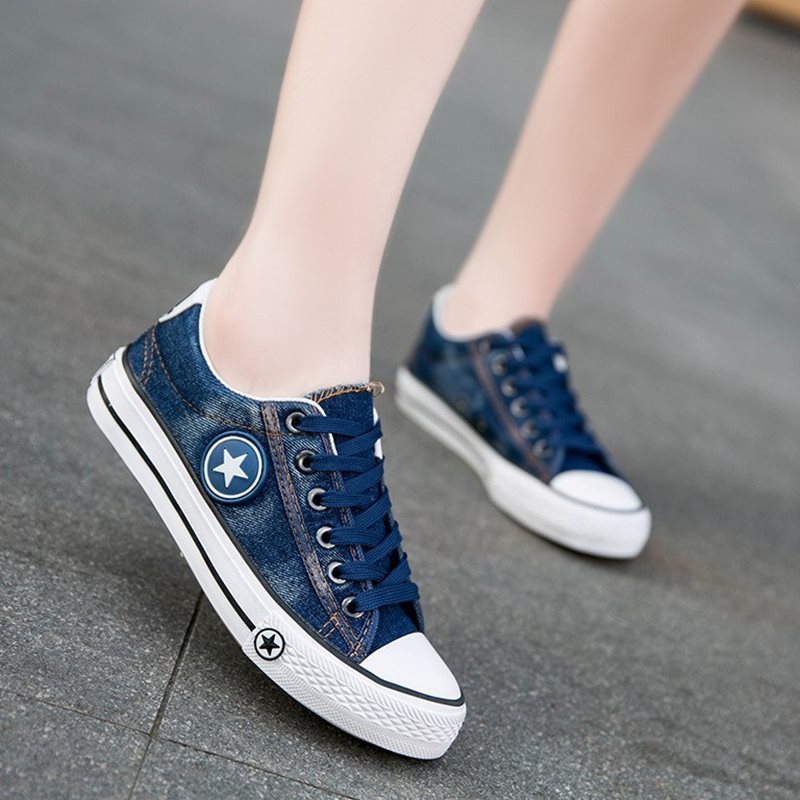 denim canvas flat women jeans sneakers - WOMONA.COM