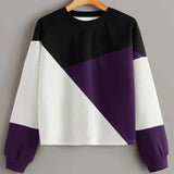 Patchwork round neck pullover sweater - WOMONA.COM