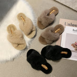 Cross fur slippers - WOMONA.COM