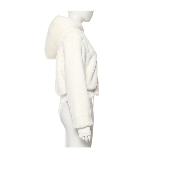 Short plush coat loose hooded top - WOMONA.COM