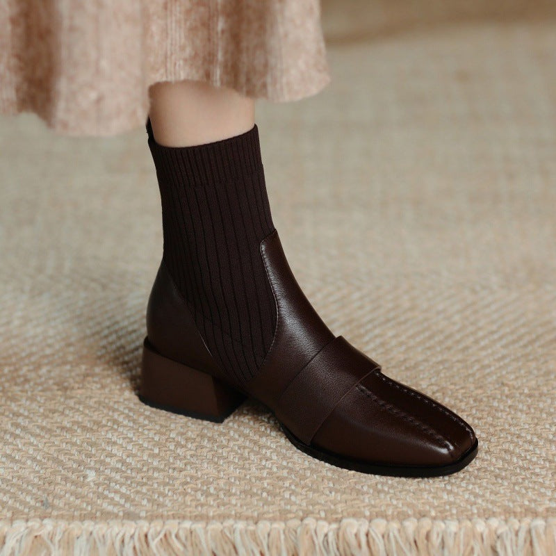 Mid-heel Soft Leather Shoes - WOMONA.COM