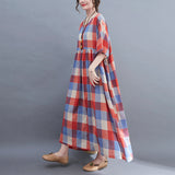 Short Sleeve Plaid Dress - WOMONA.COM