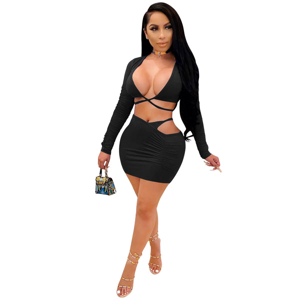 Sexy Two Piece Set Women Deep - WOMONA.COM