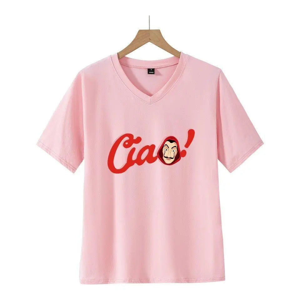 V-neck Short-sleeved T-shirt - WOMONA.COM