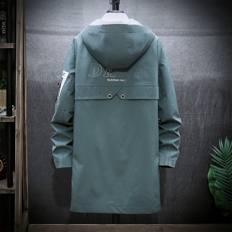 Mid-length Windbreaker Hooded Casual Jacket - WOMONA.COM