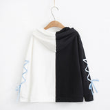 contrast color hooded top - WOMONA.COM