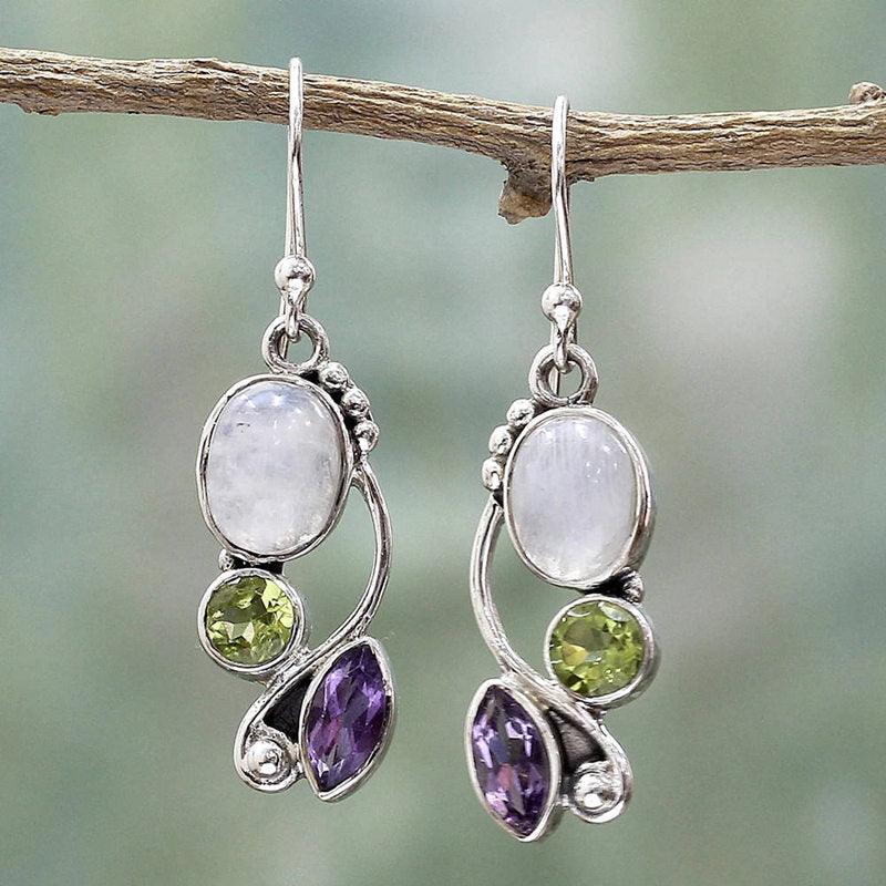 Color zircon earrings - WOMONA.COM