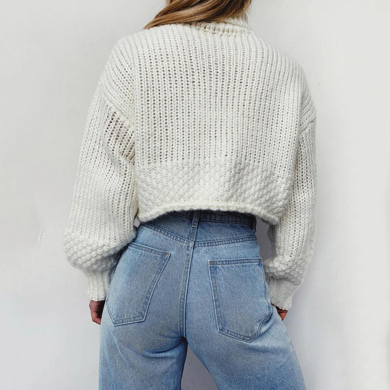 Loose sleeve knitted woolen sweater - WOMONA.COM