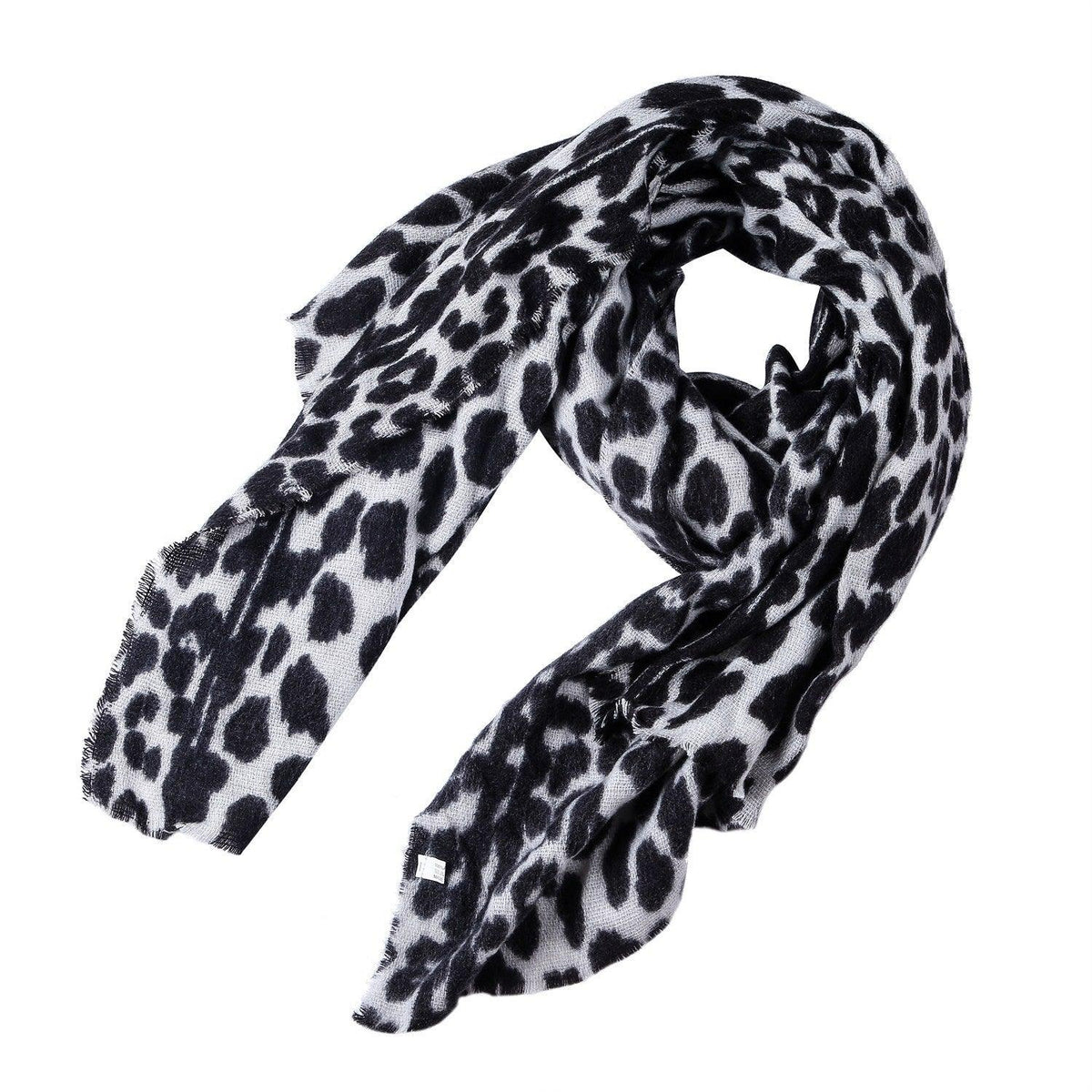 Leopard-print cashmere women’s scarf shawl in black and white