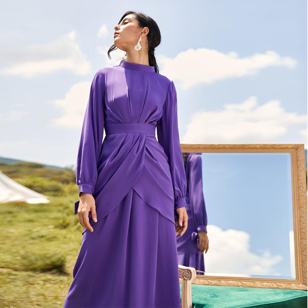 Dress with Standing Collar and - WOMONA.COM