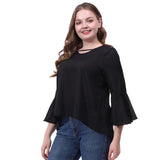 Plus size women's long-sleeved chiffon T-shirt top - WOMONA.COM