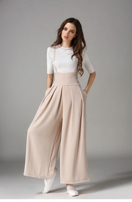 Cropped suspenders wide-leg pants - WOMONA.COM