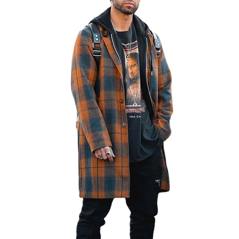 New Men's Plaid Fashionable Trench Coat - WOMONA.COM