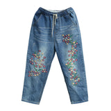 Embroidery Plus Size Loose Light Blue Jeans - WOMONA.COM