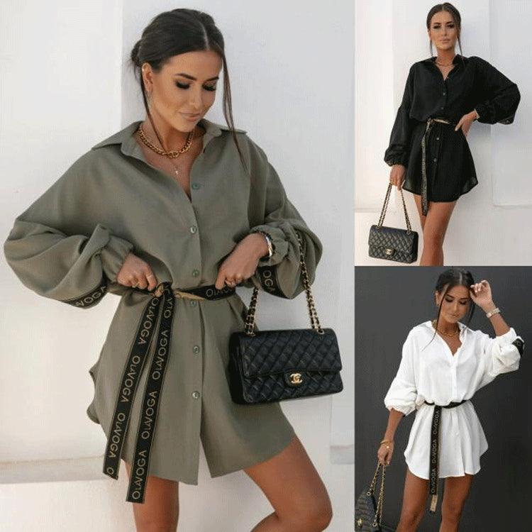 Lace-up Cardigan Solid Color Shirt - WOMONA.COM