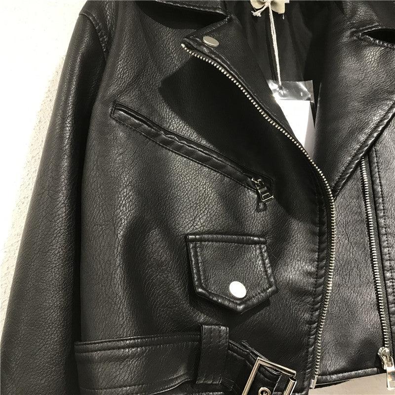 Short Lace-up Pu Leather Jacket - WOMONA.COM