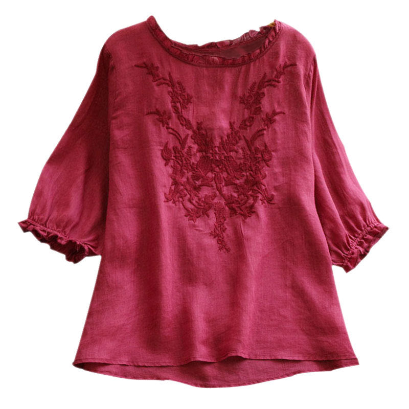 Fashion Cotton Plus Size Loose Embroidered T-shirt - WOMONA.COM