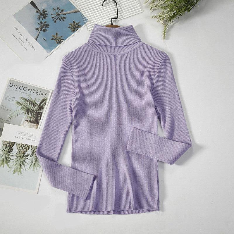 Strip Knit Pullover Turtleneck Sweater - WOMONA.COM