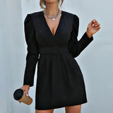 Ladies Waist Black Suit Dress Women - WOMONA.COM