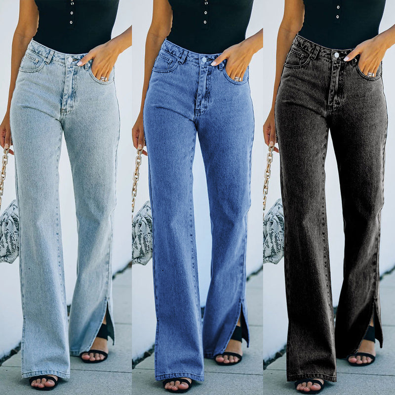 Casual Trousers Slit Wash Jeans - WOMONA.COM