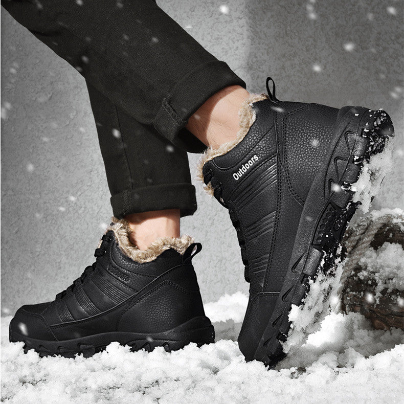 Leather Waterproof Warm Fur Snow Boots - WOMONA.COM
