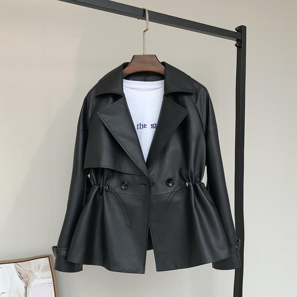 Suit Collar Leather Jacket - WOMONA.COM