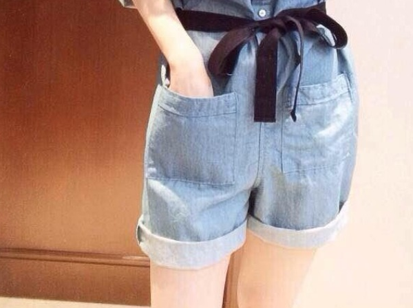 Denim Short Sleeve Jumpsuit - WOMONA.COM