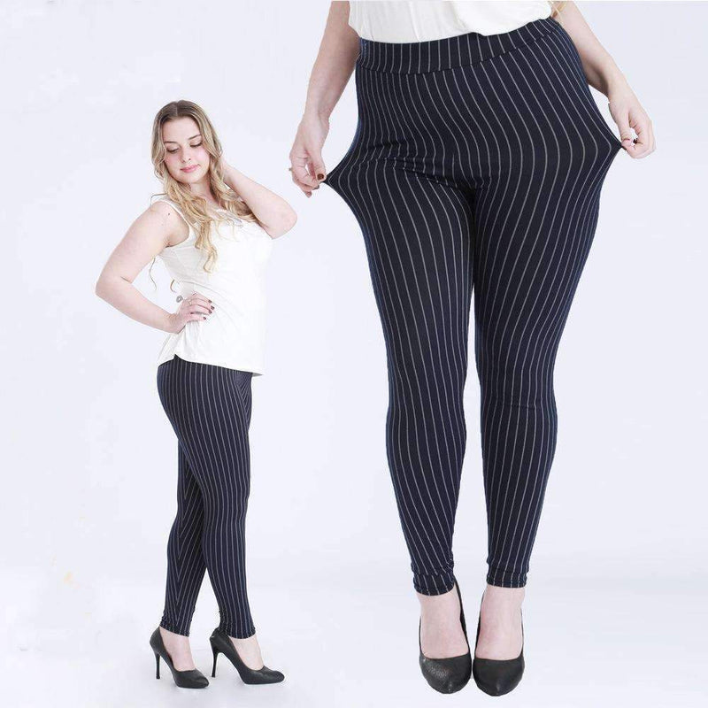 Stretchy Plus Size Striped Leggings - WOMONA.COM