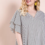 Plus size women's striped top T-shirt - WOMONA.COM