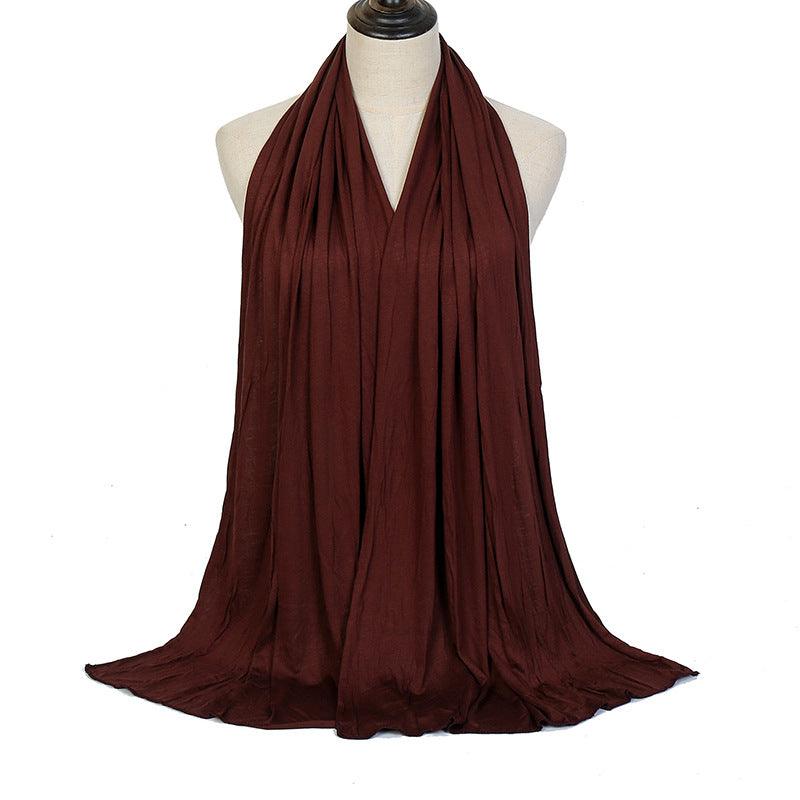 Mercerized cotton ladies headscarf in wine red, gathered pleats and smooth drape