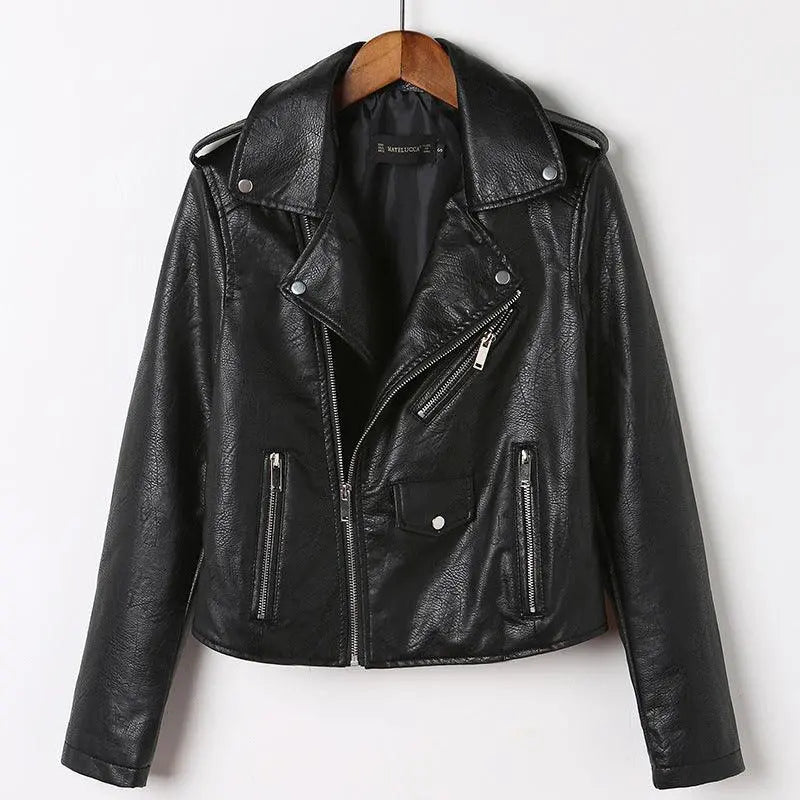 Black slim-fit washed leather jacket with asymmetrical zip and four front zippers.