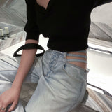 Cut-out waist jeans - WOMONA.COM