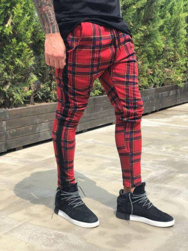 Plaid Print Casual Pants Men - WOMONA.COM