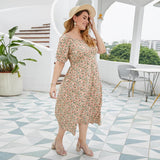 Fat Lady Summer Plus Size Women Floral Dress - WOMONA.COM