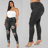 High waist ripped large size fat jeans - WOMONA.COM