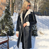 long and wide plush leather coat - WOMONA.COM