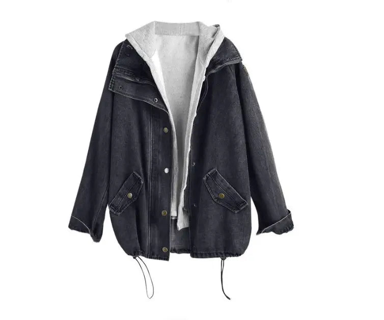 Two-piece denim hooded jacket - WOMONA.COM