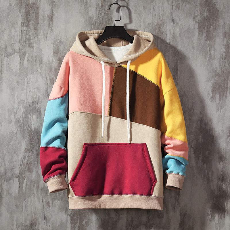 Multicolor fleece pullover hoodie with hood, drawstring, and front kangaroo pocket