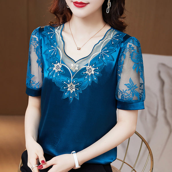 Short Sleeved Chiffon Shirt For Women - WOMONA.COM