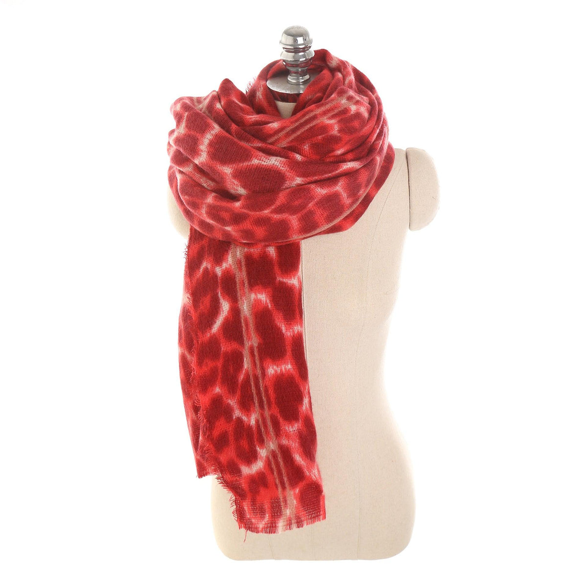 Leopard-print cashmere women’s scarf shawl in red and dark print