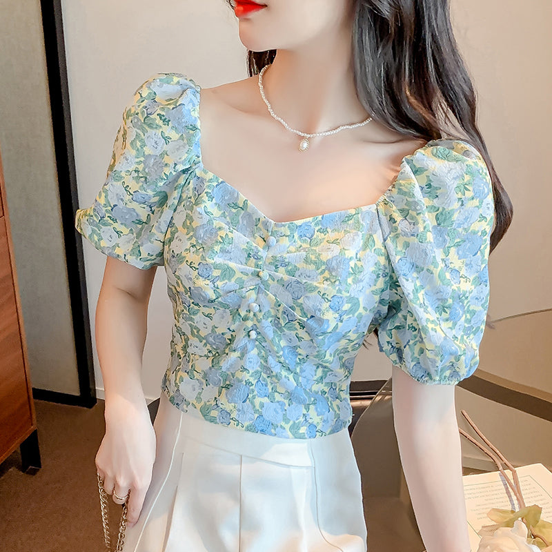 French Floral Short-sleeved Shirt Women's - WOMONA.COM