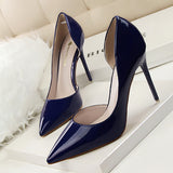 leather shallow pointed high heels - WOMONA.COM