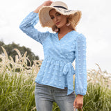 Jacquard Long-sleeved Blouse - WOMONA.COM