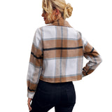 Cardigan Long Sleeve Plaid Wool Jacket - WOMONA.COM